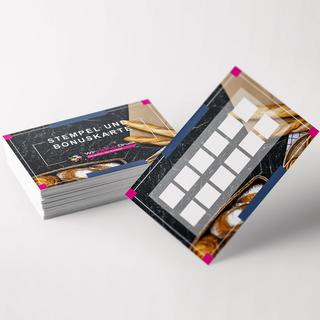Individuelle Stempelkarten und Bonuskarten mit beidseitig vollfarbigem Druck