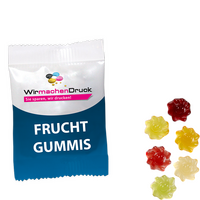 Fruchtgummi-Tütchen 10g (Form: Sonne), 4/0 farbig einseitig bedruckt