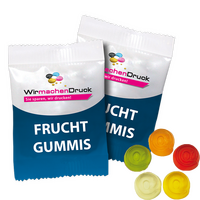 Fruchtgummi-Tütchen 10g (Form: @-Zeichen), 4/4 farbig beidseitig bedruckt