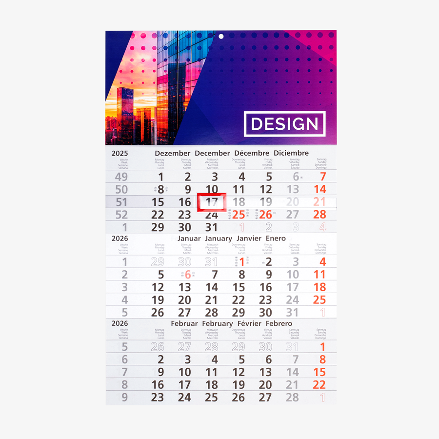 Praktischer 3-Monatskalender als Einblockvariante, 4/0-farbiger Druck
