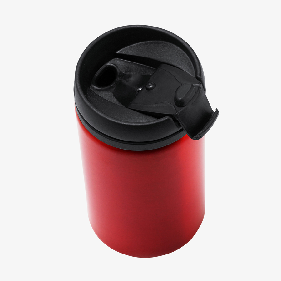 Roter To-go-Becher mit schwarzem Deckel, Mehrwegbecher mit 290 ml Volumen