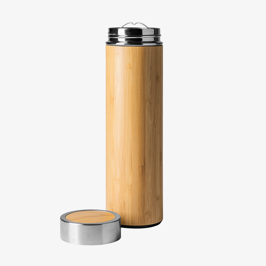 Bambus-Isolierflasche mit 500 ml Volumen und Edelstahlsieb, unveredelt