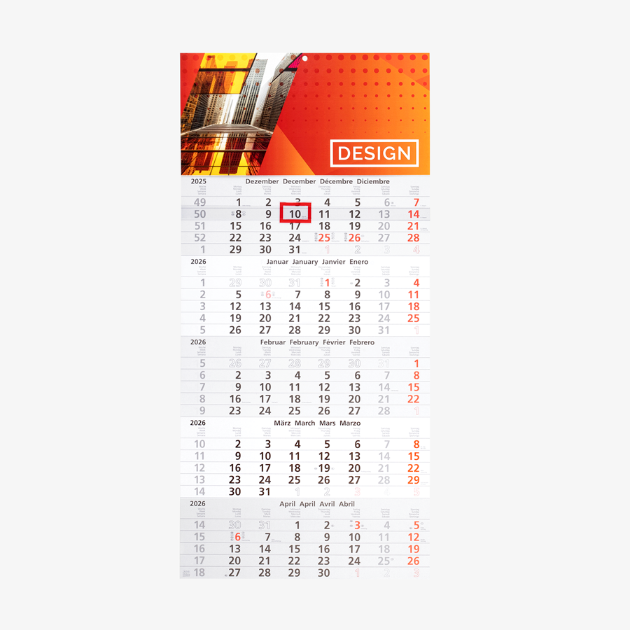 Praktischer 5-Monatskalender als Einblockvariante mit 4/0-farbig bedrucktem Kopfteil