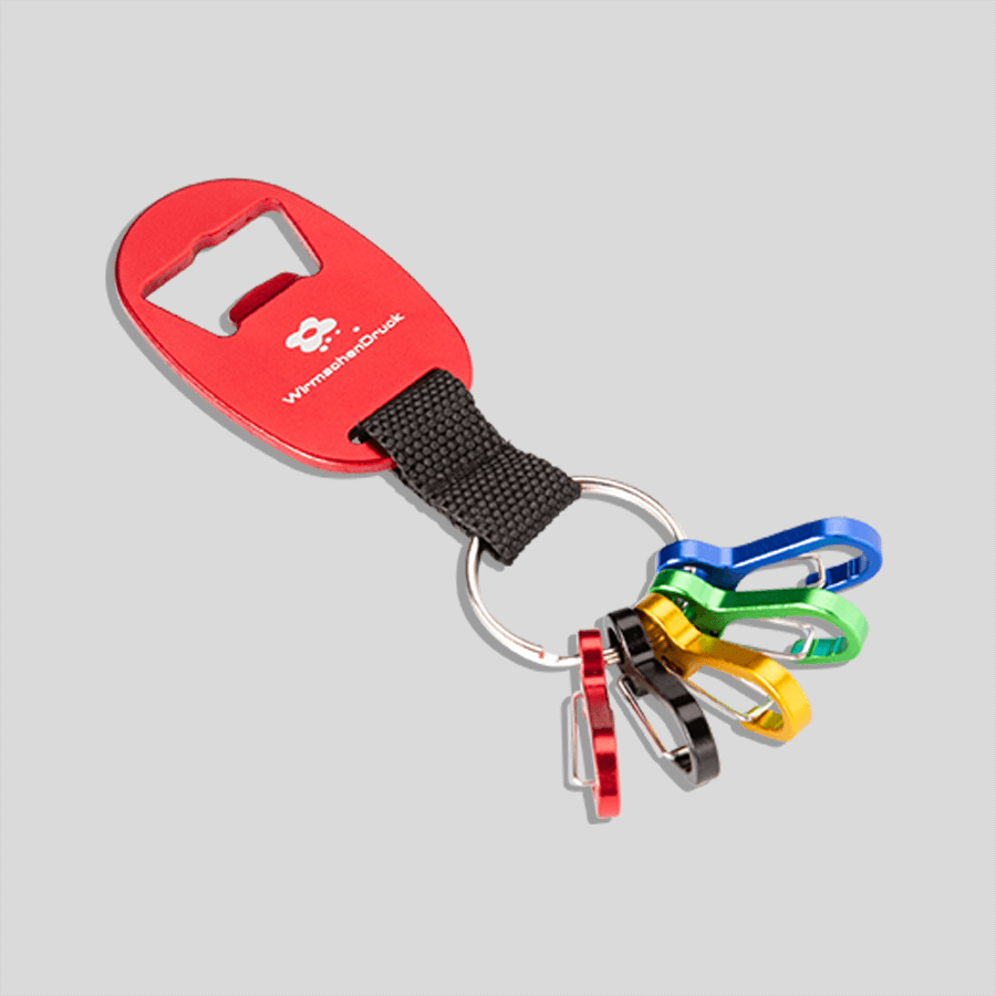Roter und individuell gravierter Alu-Schlüsselanhänger mit Mini-Karabinerhaken in vielen Farben