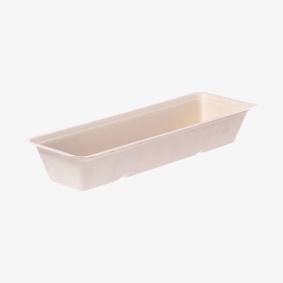 Längliche unbedruckte Snackschale aus Bagasse 20 x 7,2 x 3,2 cm