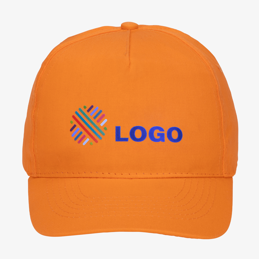 Basic-Twill-Baseballcap in Orange, bedruckt mit Wunschmotiv