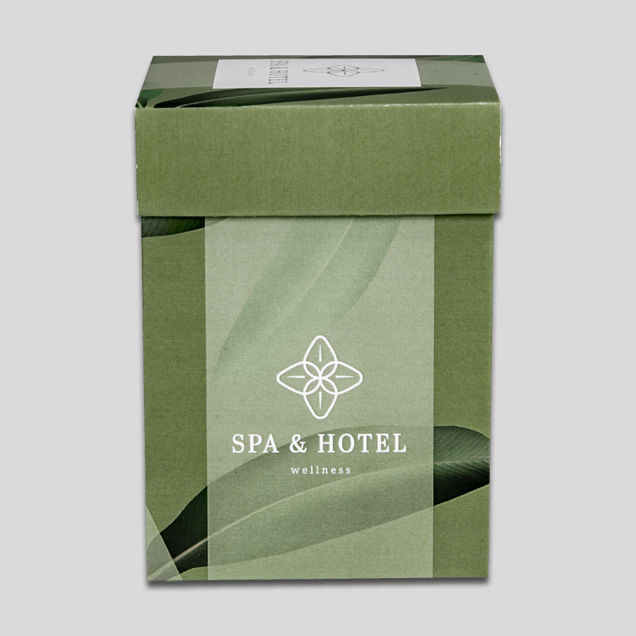 Individuelle Hotelbox mit Deckel, 4/0-farbig bedruckt mittels Digital- oder Offsetdruck