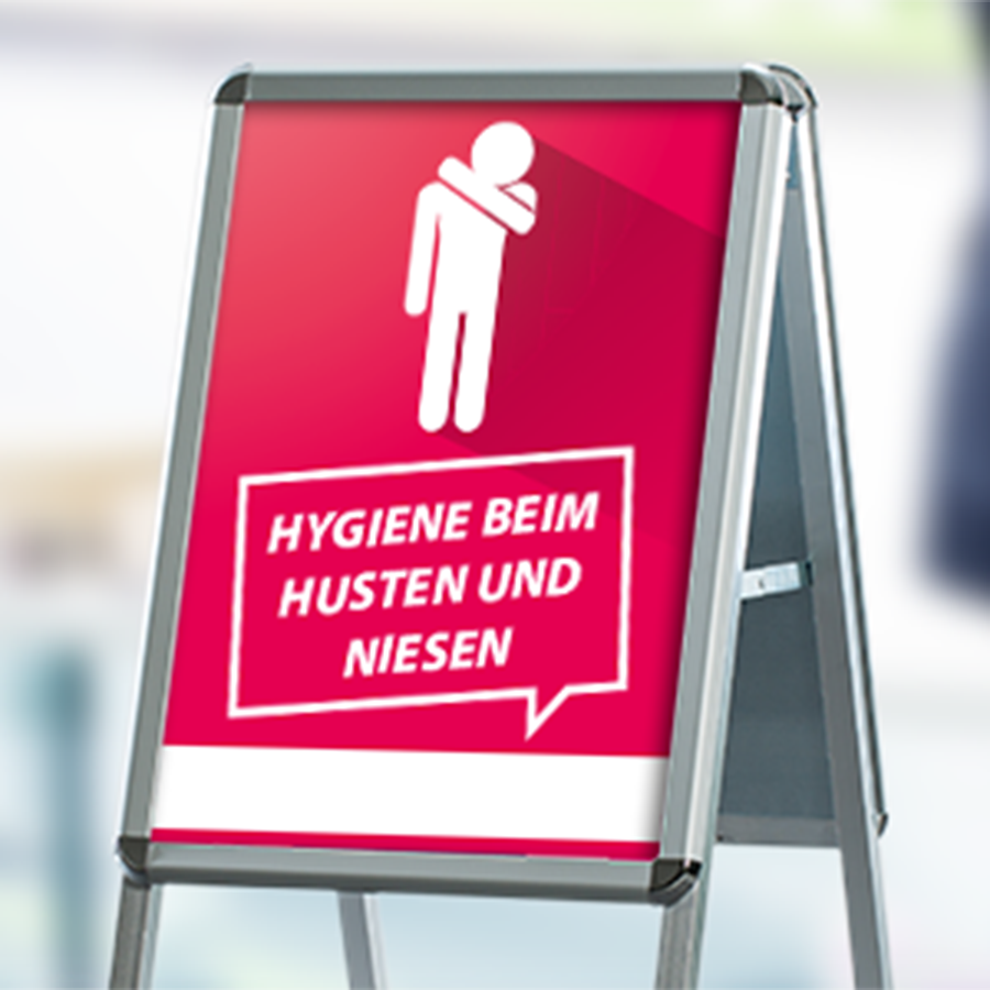 Plakat mit festem Motiv mit Anweisungen zur Hygiene beim Husten und Niesen