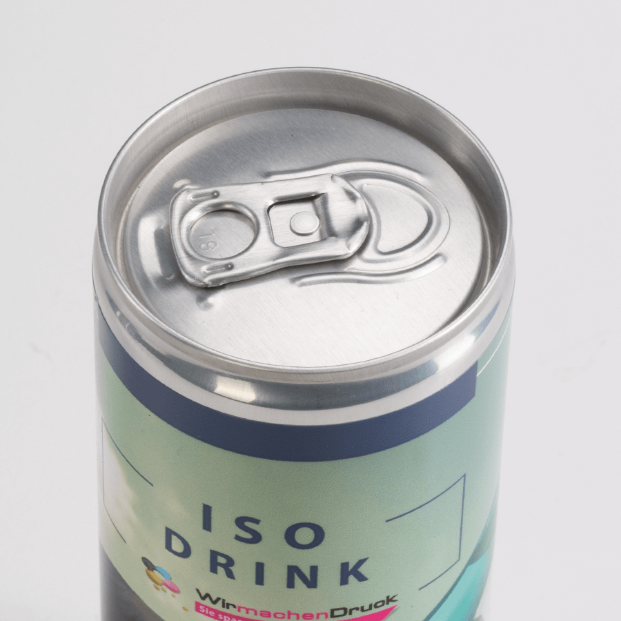 Detailansicht einer individuell bedruckten Getränkedose mit Iso-Drink