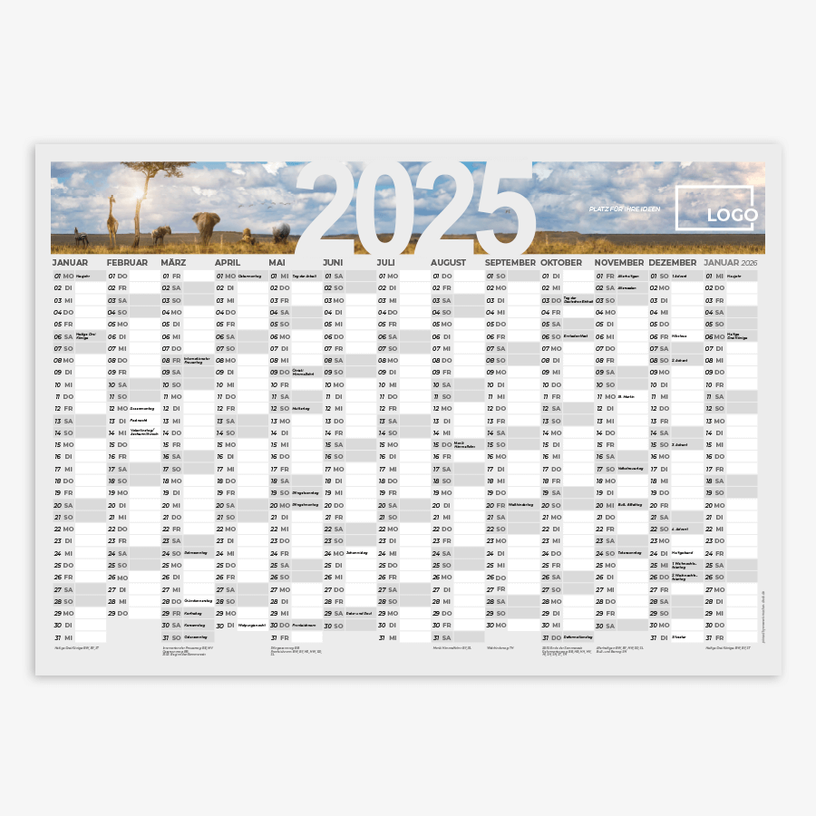 Jahresplaner im Querformat, individueller Jareskalender mit Ihrem Design