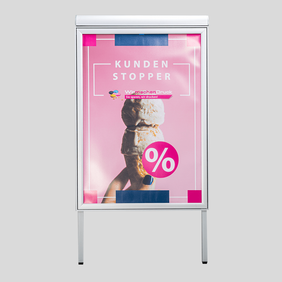 Kundenstopper Compasso mit Postertasche und 4/0-farbig bedrucktem Plakat