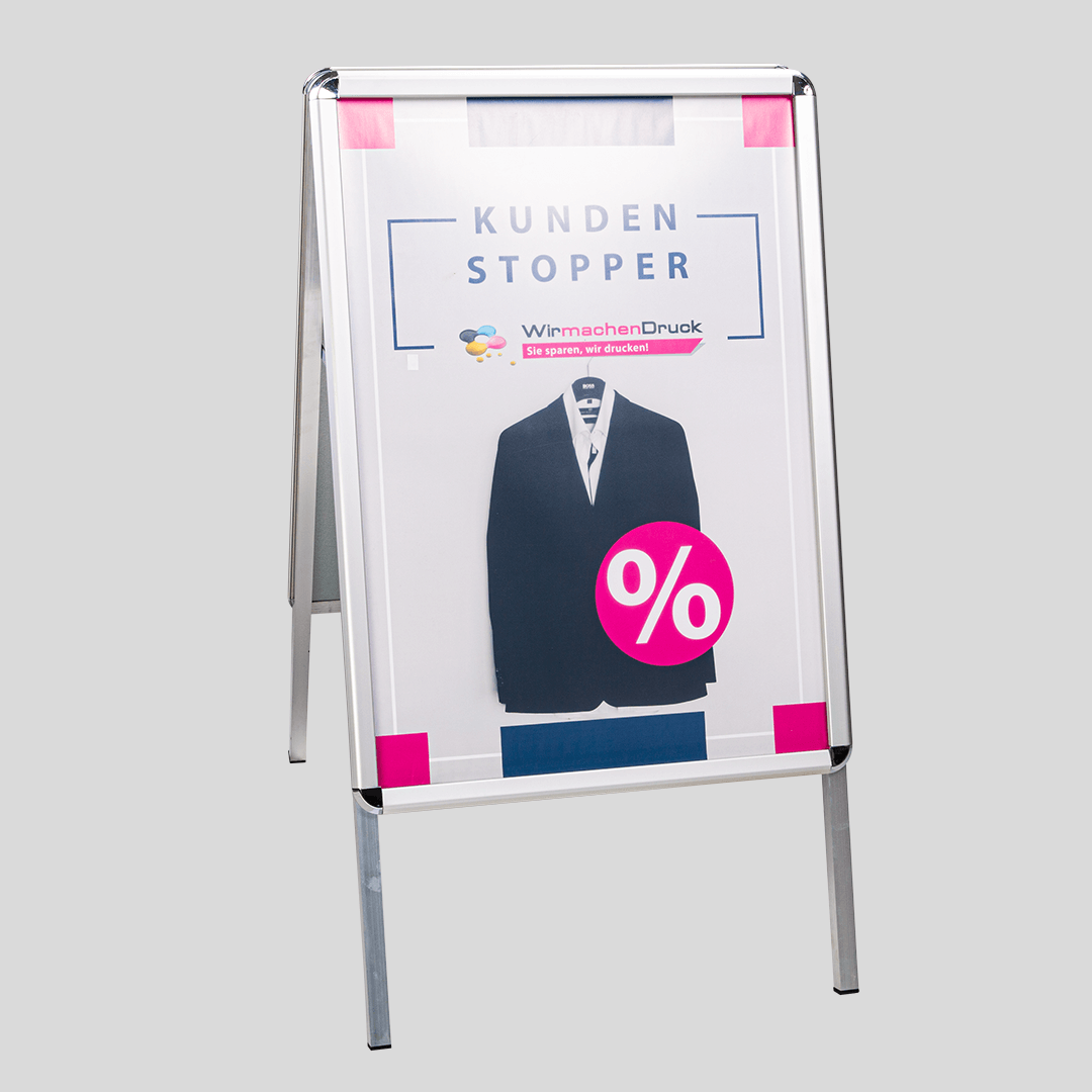 Standard-Kundenstopper mit 4/0-farbig bedrucktem Plakat, optional mit Postertasche
