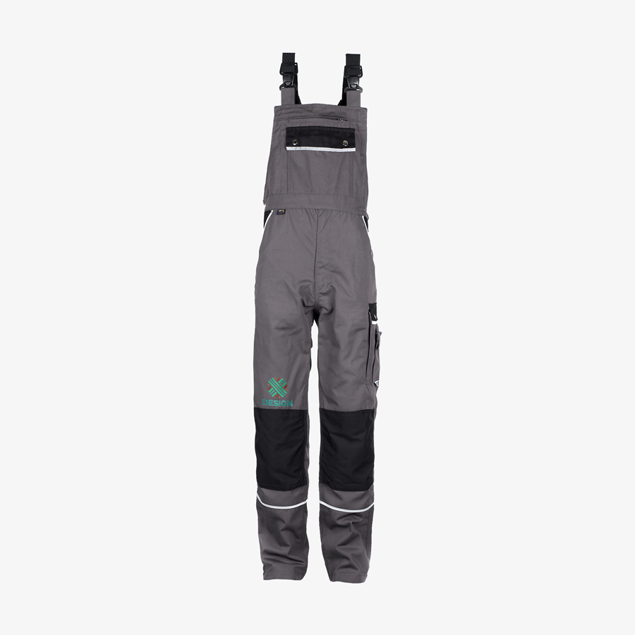 Grau Basic-Latzhose mit individueller mehrfarbiger Stickerei