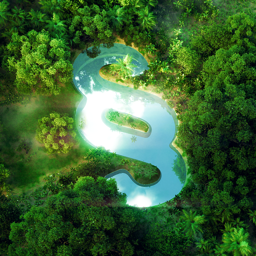 See in Paragraphenzeichen-Form im Wald als Symbolbild für das Lieferkettengesetz