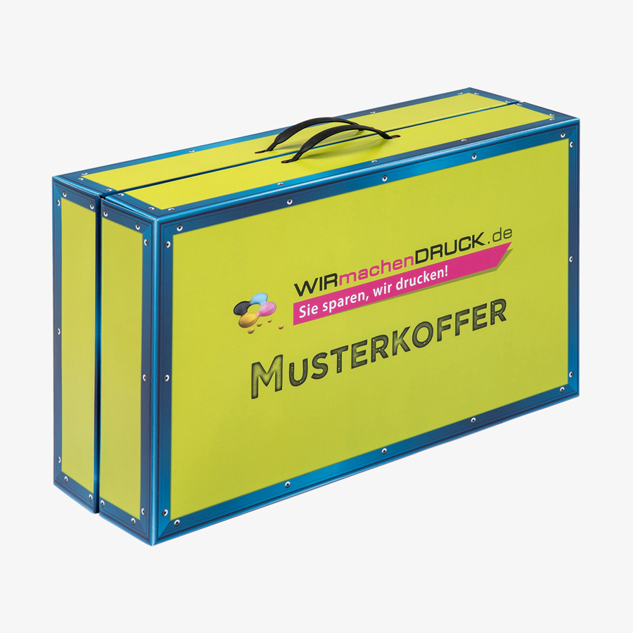 Musterkoffer mit verschiedenen Produkten und Ansichtsexemplaren