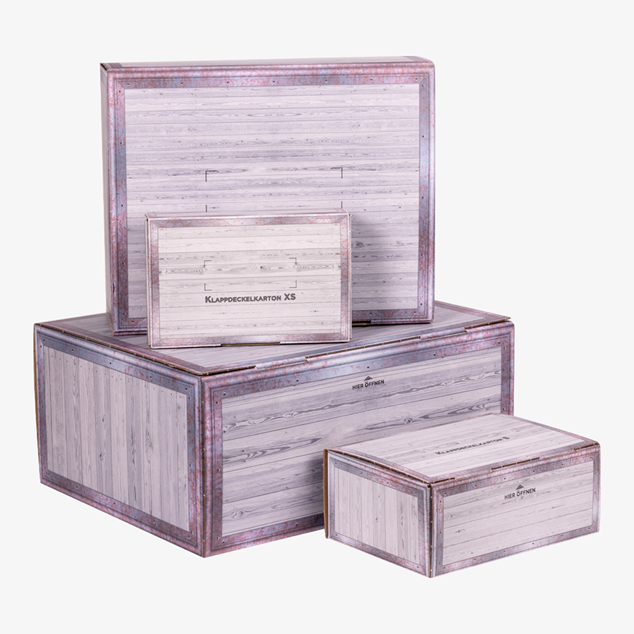 Klappdeckelkarton-Musterset: Kartons in mehreren Größen im neutralen Design