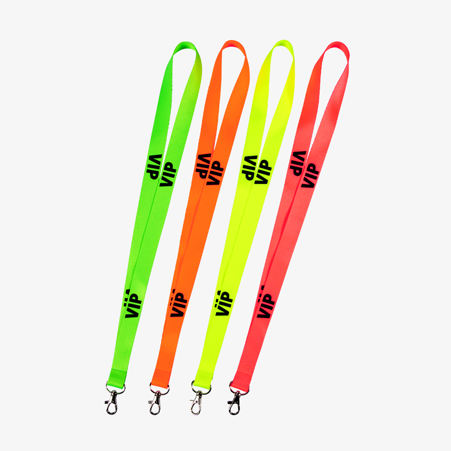 Neon-Lanyards mit Standardtext VIP in mehreren Farben, mit Metallhaken