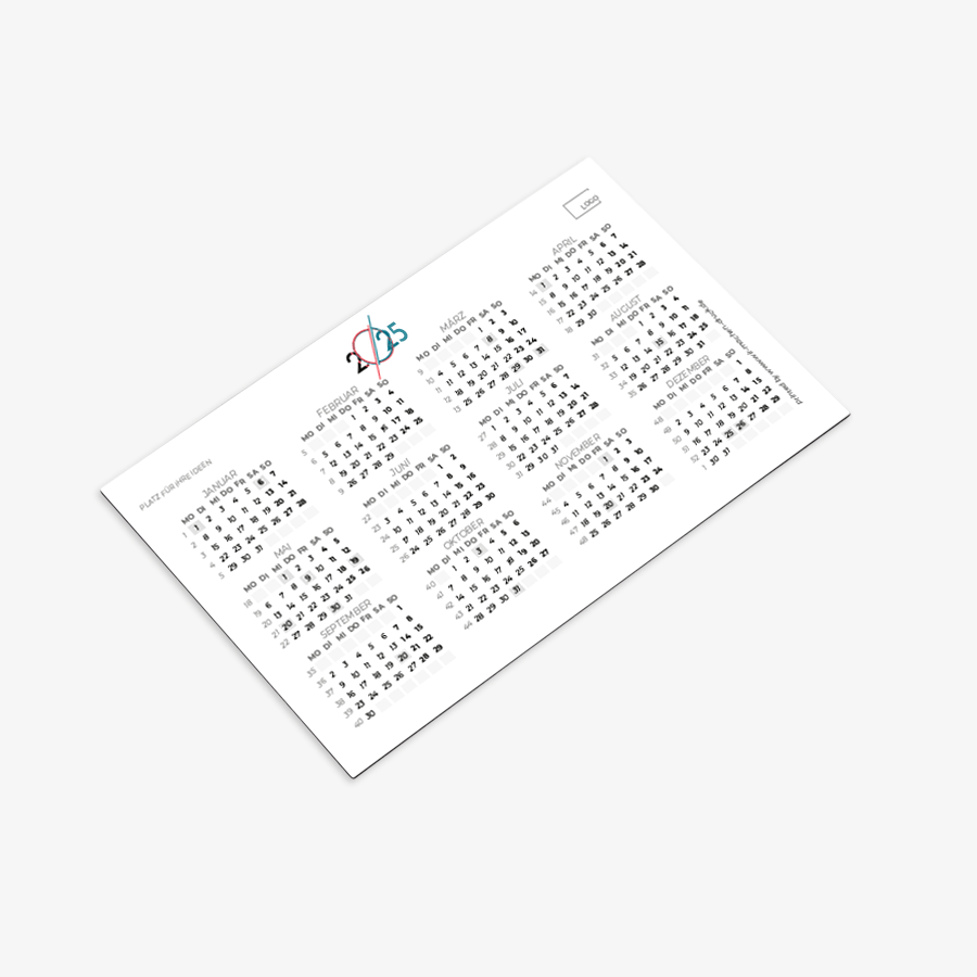 Handlicher Minikalender aus Papier mit bedruckter Vorderseite