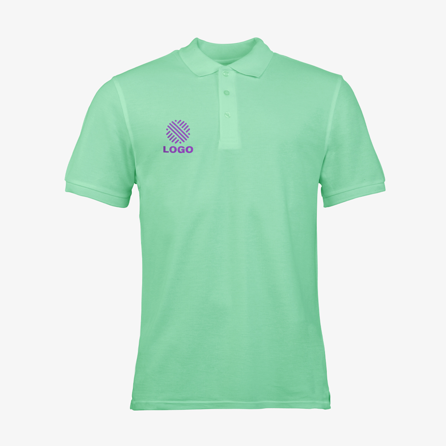 Premium-Poloshirt für Herren in Neo Mint vorne links bedruckt mittels Digitaldruck