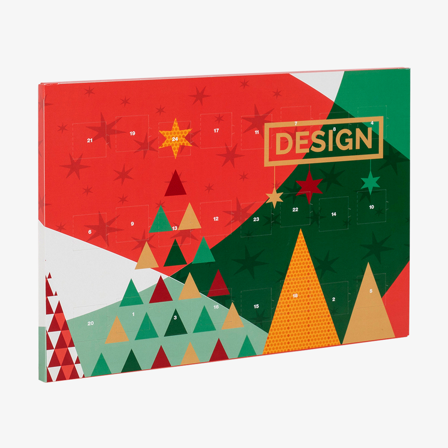 Bedruckter Premium-Schoko-Adventskalender, als Wandkalender im Querformat