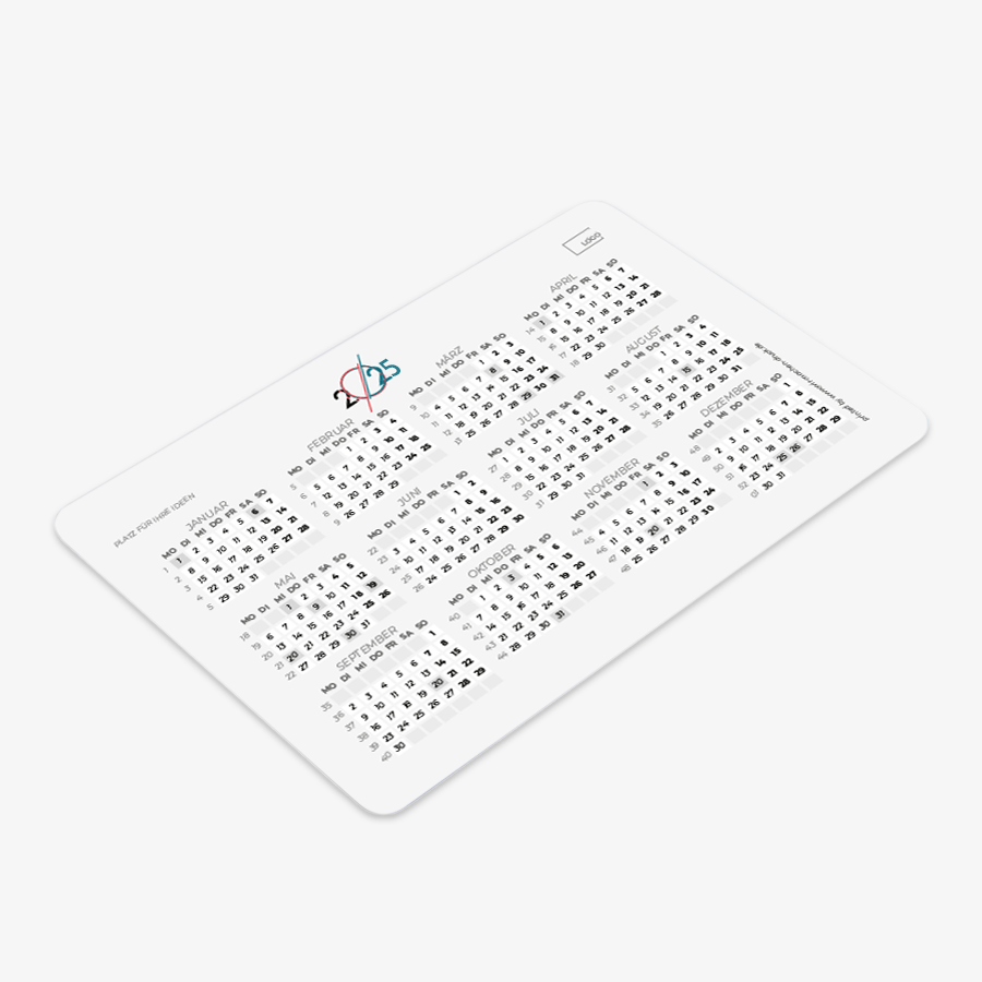 Einseitig bedruckter PVC-Minikalender im handlichen Format