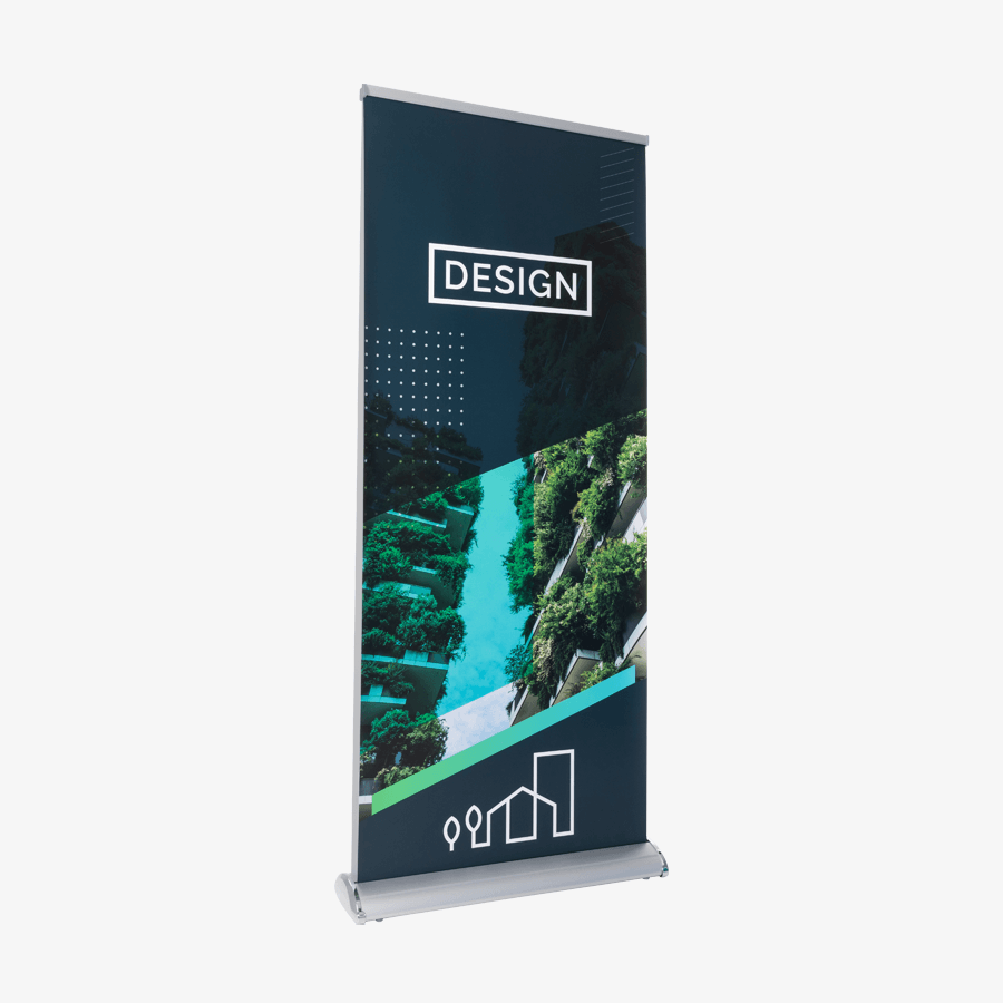 Zweiseitiges exklusives Roll-up (85 x 200 cm) mit vollfarbigem Druck