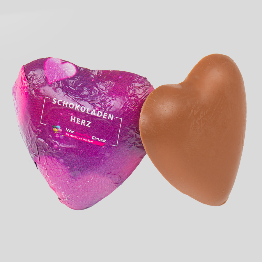 Schokoladenherzen, Vollmilchschokolade in Herzform in individuell bedruckbarer Folie