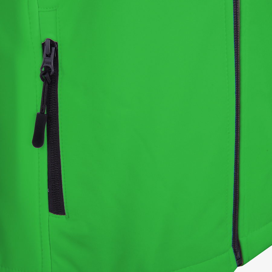 Grüne Herren-Softshelljacke der Marke Result Core, Detailansicht der Seitentasche inklusive Reißverschluss