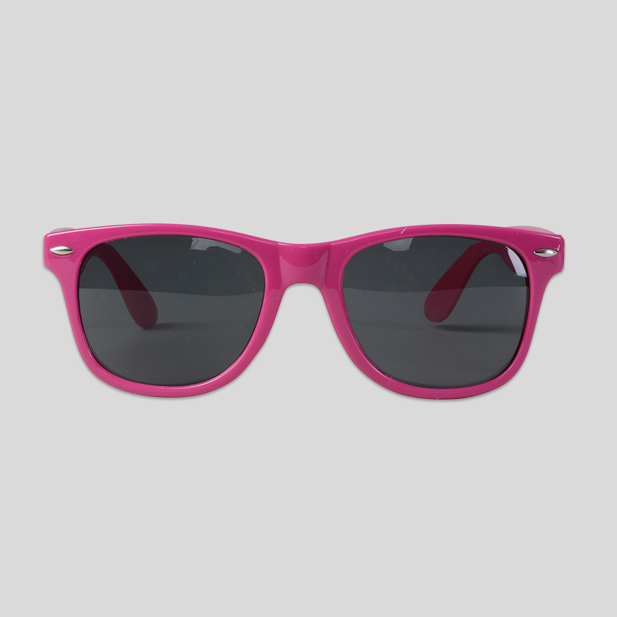 Magentafarbene Sonnenbrille (UV400-konform) mit Druck auf dem Bügel