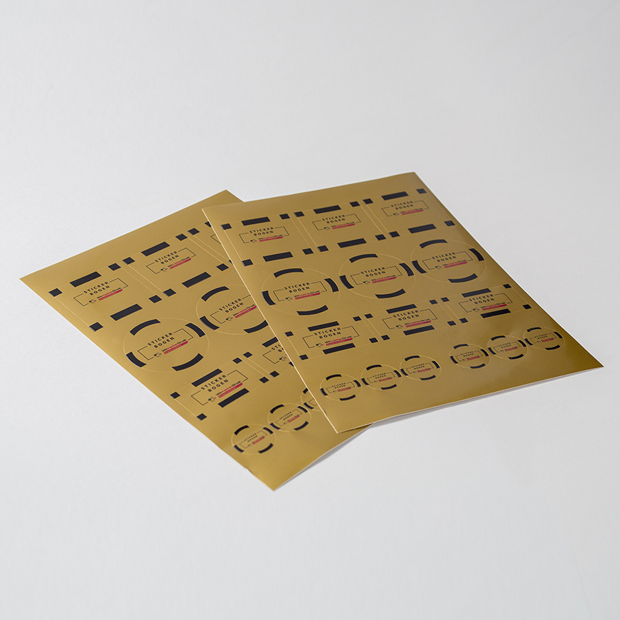 Stickerbogen auf Goldfolie, individuell und hochwertig bedruckbar
