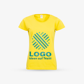 Basic-Damen-T-Shirt in Gelb mit bedruckter Vorderseite von Fruit of the Loom