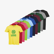 Auswahl bunter Herren-T-Shirts mit individuellem einfarbigem Siebdruckmotiv 