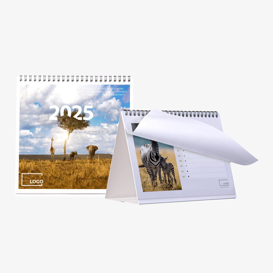 Quadratische Wochentischkalender für 2025 im Design Wildlife