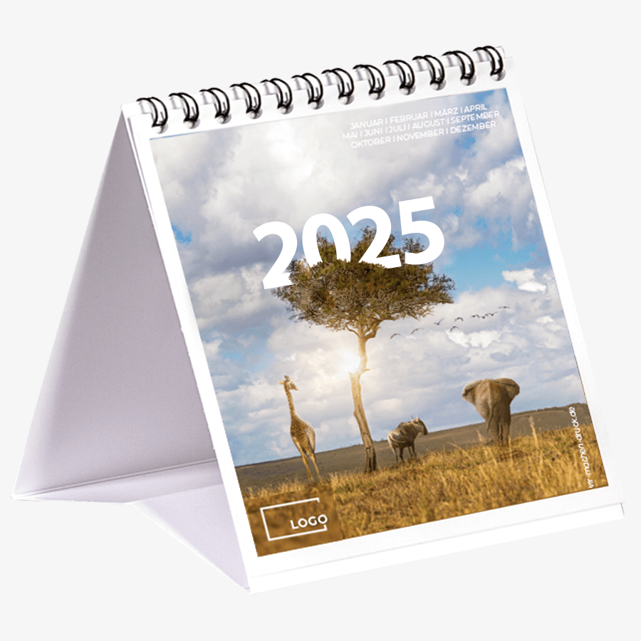 Monatstischkalender im quadratischen Format für 2025, bedruckt im Wildlife-Design