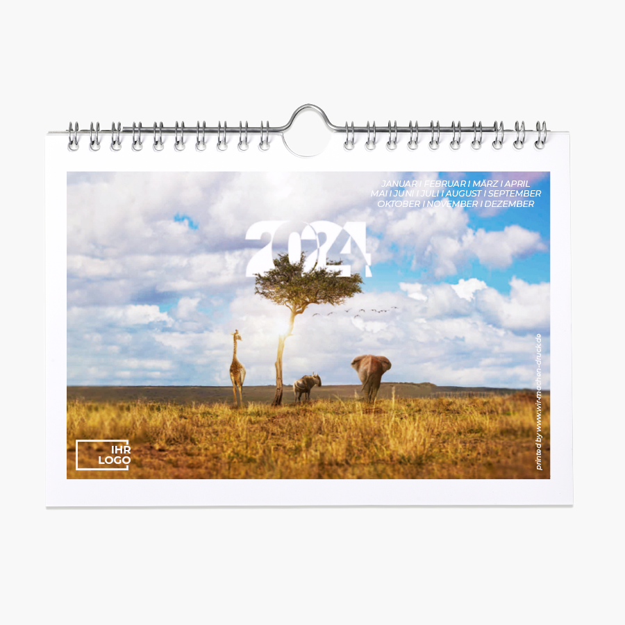 Wand-Wochenkalender im Querformat und im Design Wildlife