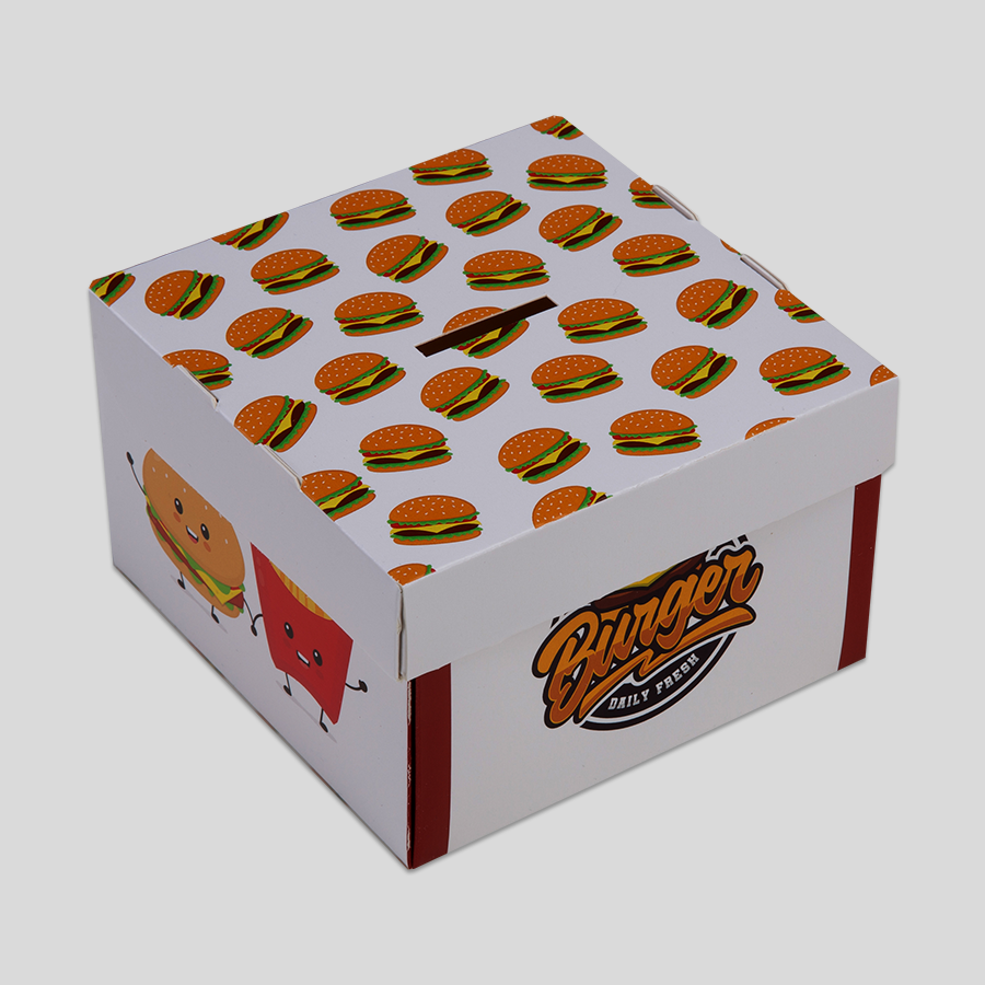 Geschlossene Burgerbox (125 x 125 x 80 mm), vollfarbig bedruckt
