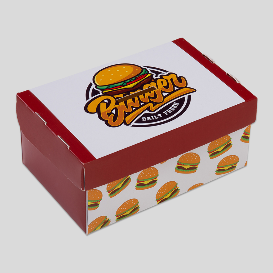 Große Burgerbox im Corporate Design mit dem Endformat 325 x 412 mm für das Druckmotiv