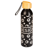 Aluminiumflasche mit Bambusdeckel und Trageschlaufe graviert