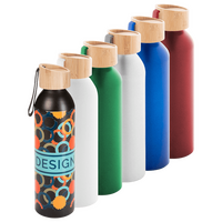 Aluminiumflasche mit Bambusdeckel und Trageschlaufe bedruckt