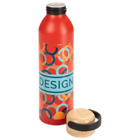 Aluminiumflasche mit Bambus-Tragedeckel bedruckt