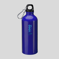 Aluminiumflasche mit Karabinerhaken, blau, frontal