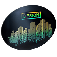 Aluminiumverbundplatte schwarz gebürstet, oval konturgefräst, 4-farbig + weiß hinterlegt