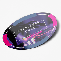 Aufkleber statisch haftend, oval, bedruckt mit Text