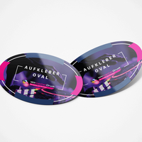 Aufkleber statisch haftend, oval, bedruckt mit Text