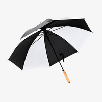 Stockschirm mit geradem Holzgriff, Schwarz Weiß, offen