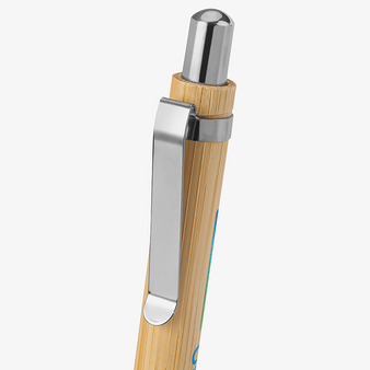 Bambus-Kugelschreiber mit Metallclip - Tampondruck