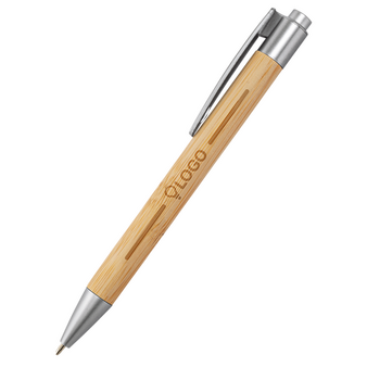 Bambus-Kugelschreiber Silber mit einseitiger Lasergravur