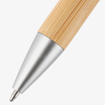 Bambus-Kugelschreiber Silber mit einseitiger Lasergravur