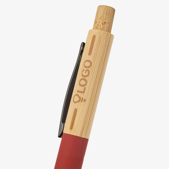 Bambus-Softtouch-Kugelschreiber mit einseitiger Lasergravur