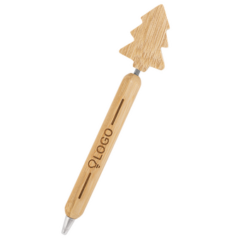 Bambus-Weihnachtskugelschreiber mit einseitiger Lasergravur